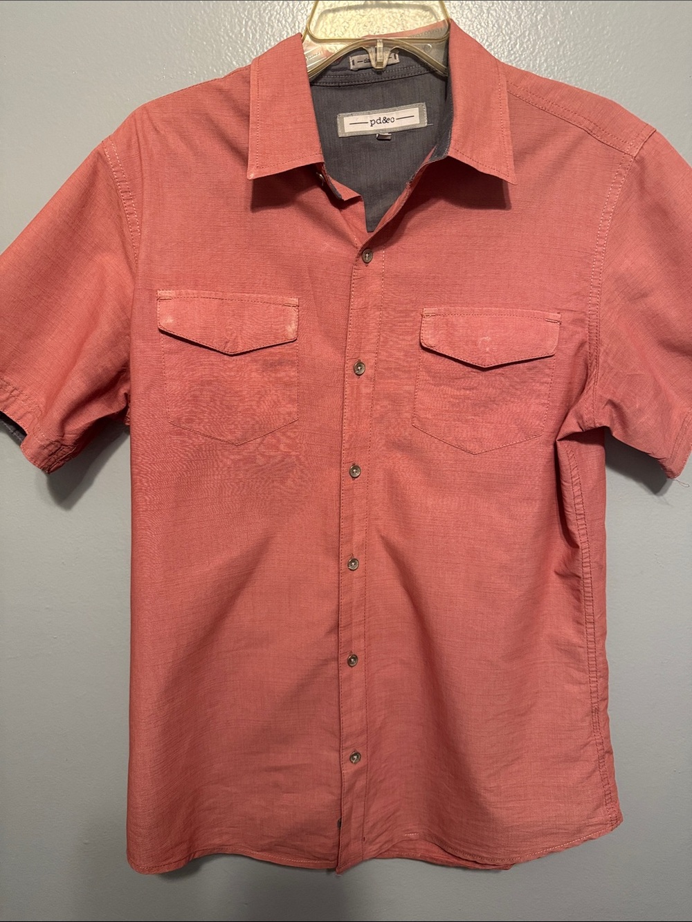 PD&C Men’s Short Sleeve Button-Down Shirt in Coral
